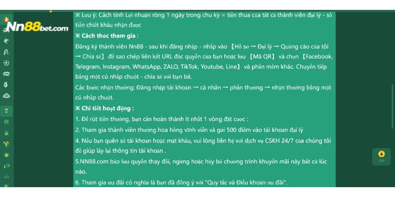 Chi tiết hoạt động của ưu đãi hot hit “ Đại lý hoàn toàn mới mỗi ngày Nn88”